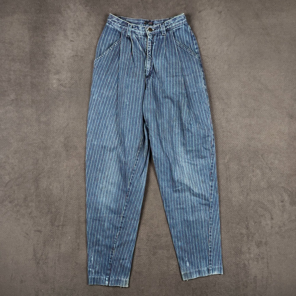 Vintage Levis Jeans Womens 8 Blue Striped High Rise Pleated Tapered 80s‎